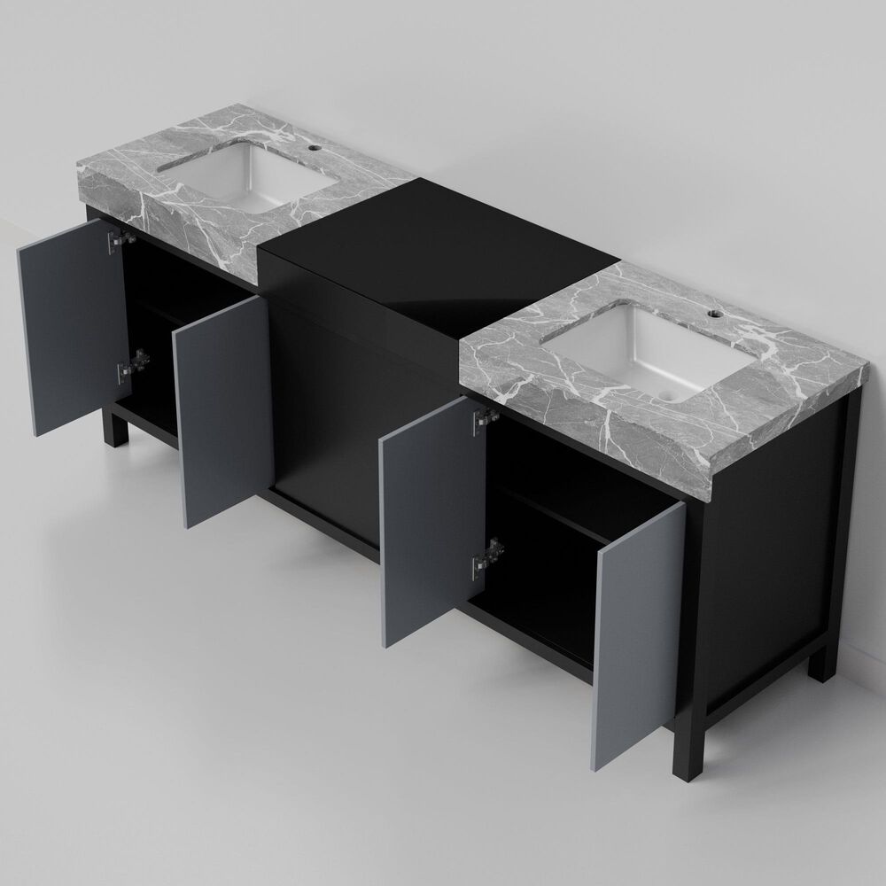 Lexora Home Zilara 84" Double Bathroom Vanity in Black and Grey with 11 cm Castle Grey Marble Top and Rectangular Sinks, , large
