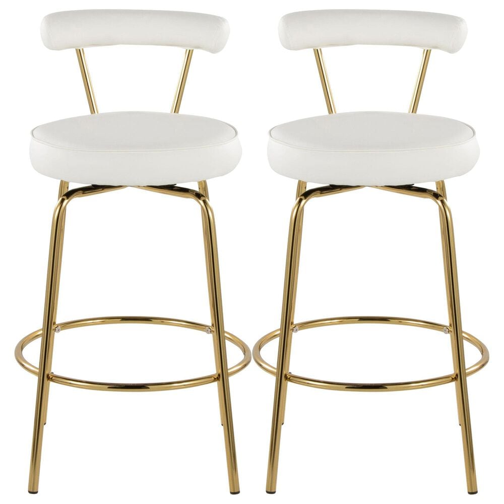 Lumisource Rhonda Swivel Counter Stool with White Cushion in Gold &#40;Set of 2&#41;, , large