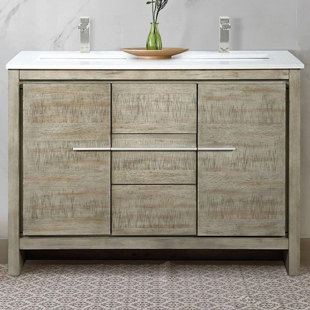 Lexora Home Lafarre 48&quot; Double Bathroom Vanity in Rustic Acacia with 2 cm White Cultured Marble Top and Rectangular Sinks, , large
