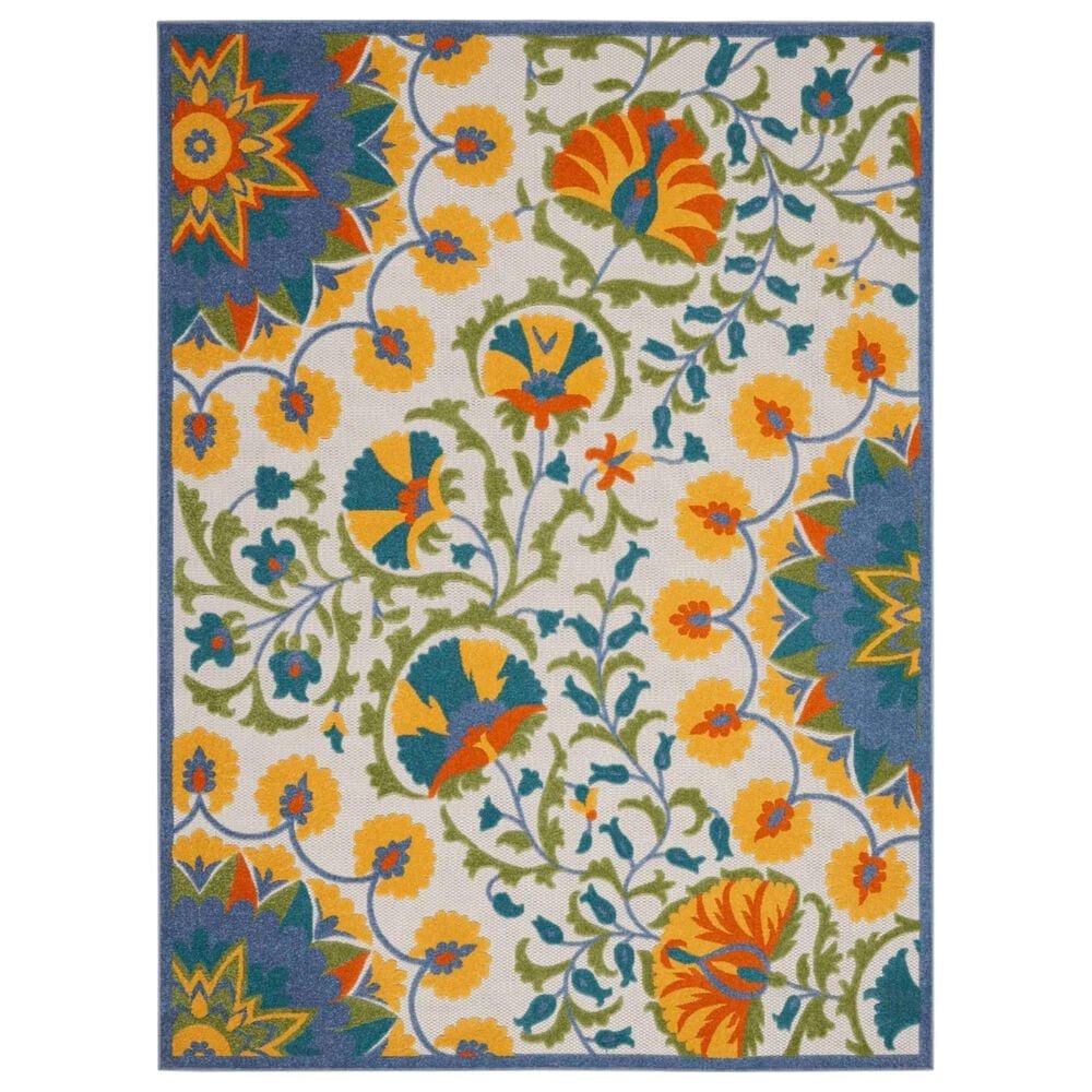Nourison Aloha 9" x 12" Blue, Yellow, Orange, Green and White Indoor/Outdoor Area Rug, , large