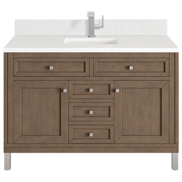 James Martin Vanities Chicago 48" Single Bathroom Vanity in Whitewashed Walnut with Single Hole 3 cm White Zeus Quartz Top and Rectangular Sink, , large