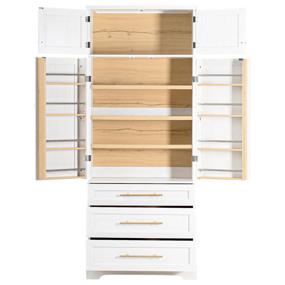 HOMLUX HOMLUX 78.2" Tall Farmhouse Kitchen Pantry Cabinet with 8 Door Shelves, Storage Cabinet with 3 Adjustable Shelves, 3 Large Drawers, Versatile Cupboard for Kitchen, Dining &amp; Bathroom, Retro White, , large