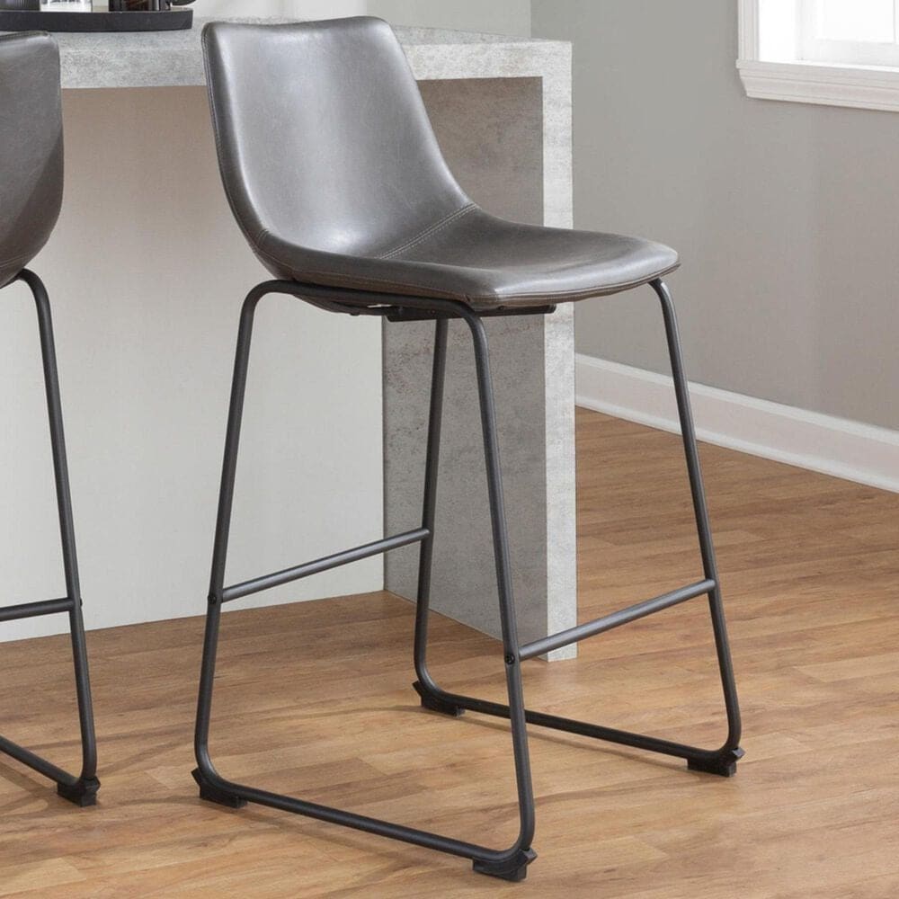 Lumisource Duke Fixed-Height Counter Stool with Grey Cushion in Black, , large