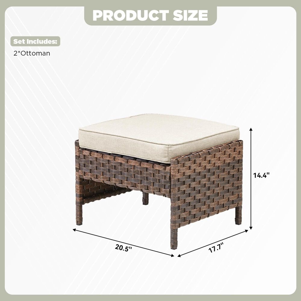 Hearth and Haven Patio Wicker Ottoman with Open Base Design in Beige (Set of 2), , large