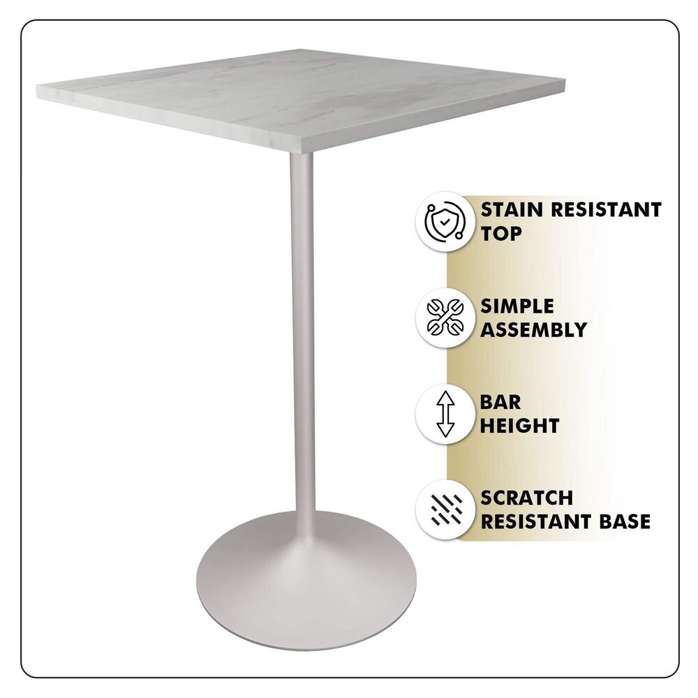 Leisuremod LeisureMod Verve Collection Modern Bar Height Table White Base with 27 Square Marbleized White Laminated  Top, , large