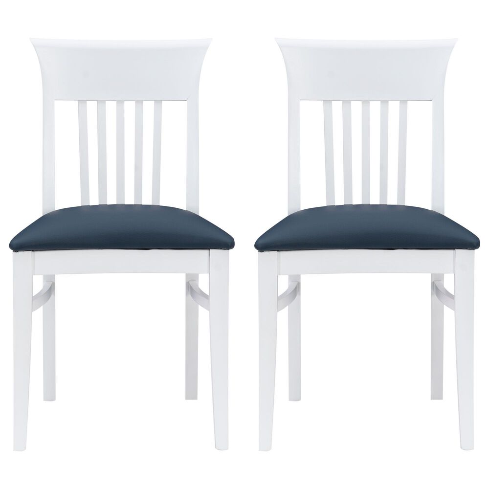 Linon Home Decor Jenny Side Chair with Navy Blue Faux Leather Cushion Seat in White (Set of 2), , large