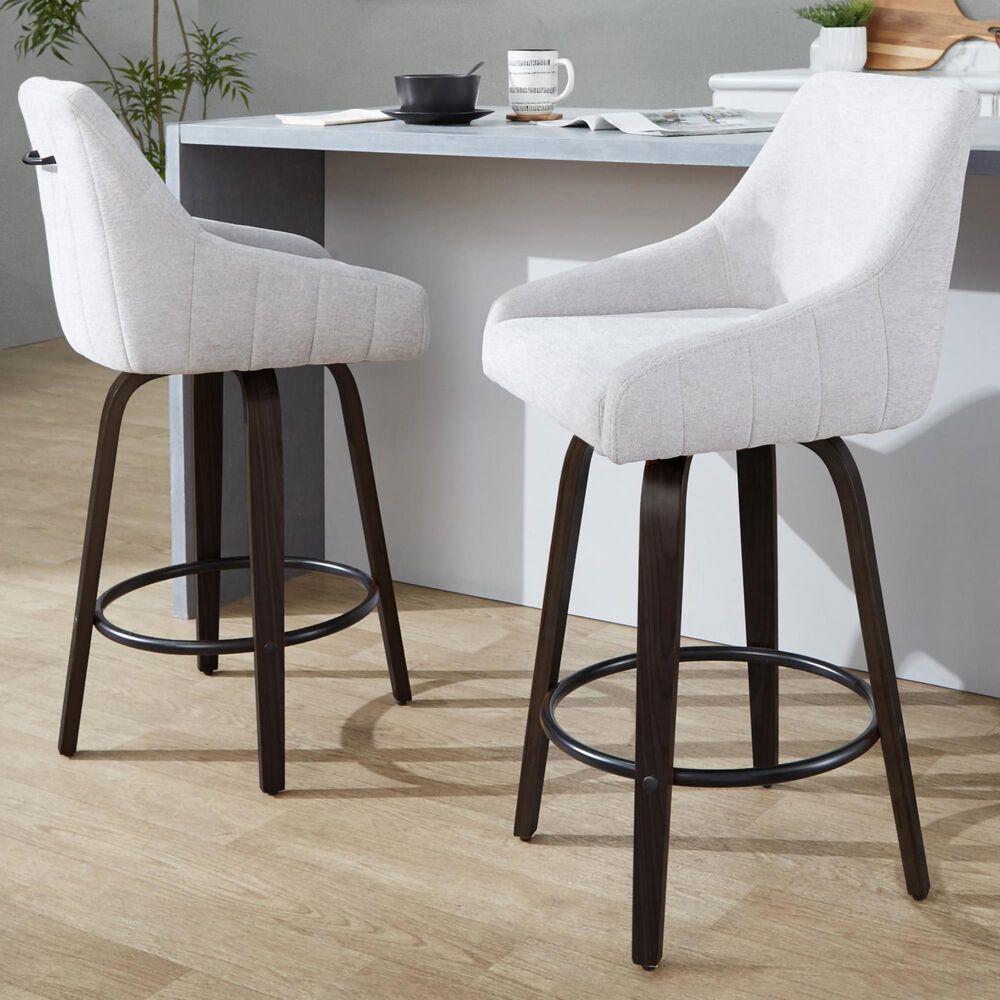 LumiSource Hannah Swivel Counter Stool with Grey Fabric Upholstery in Walnut and Black (Set of 2), , large