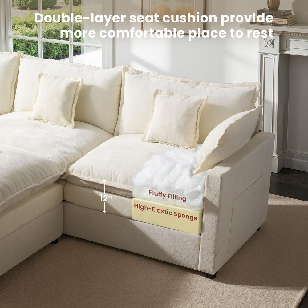 HOMLUX 107.87" Ultra-Comfort Chenille Sectional Sofa Set in White, , large