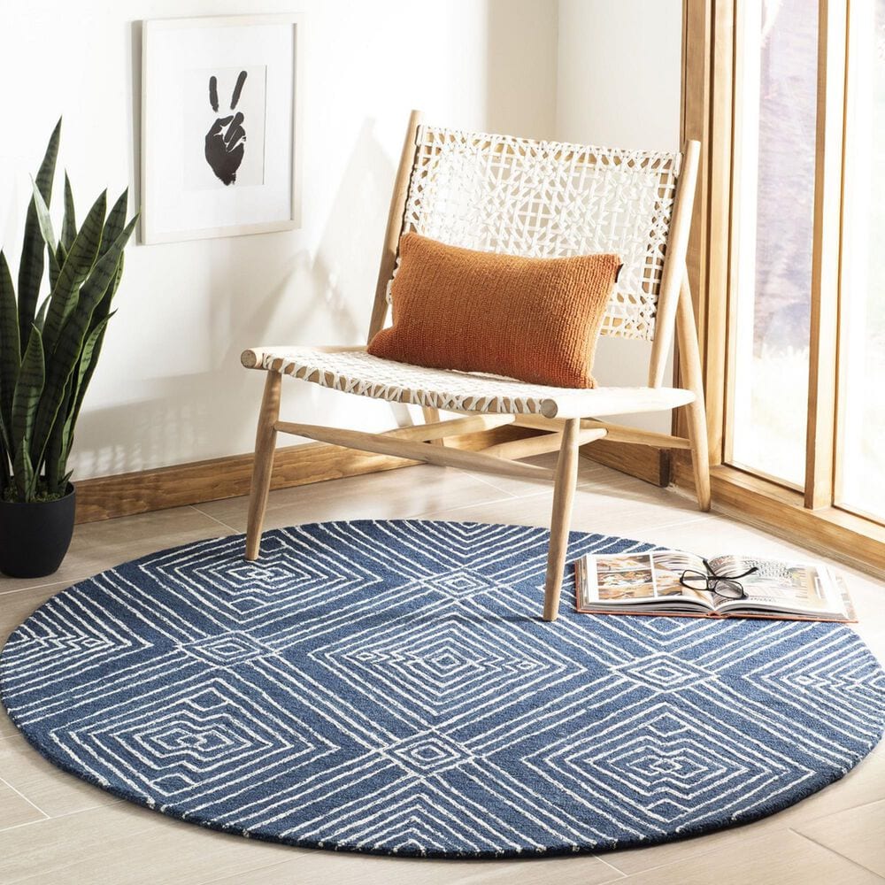 Safavieh Micro-Loop MLP608N 5&#39; Round Navy and Ivory Area Rug, , large