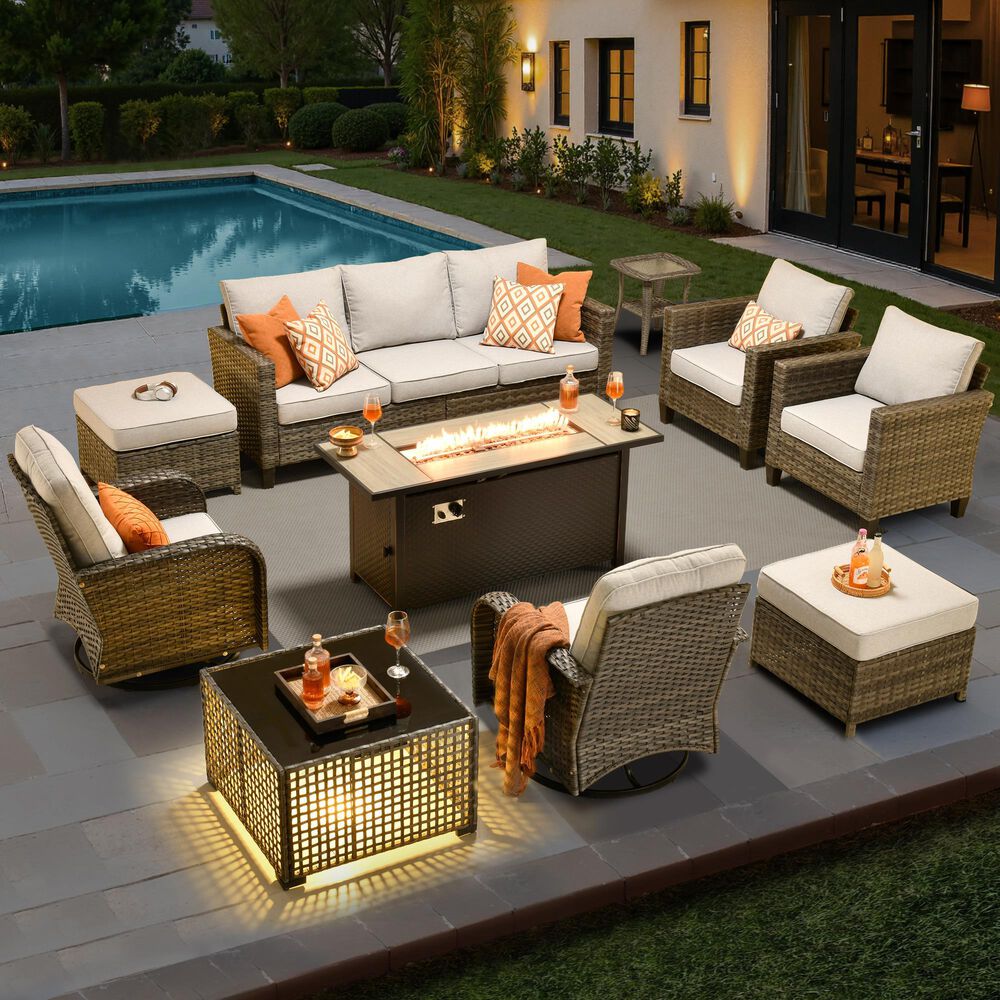 HOMLUX 10-Piece Patio Conversation Set in Gray, , large