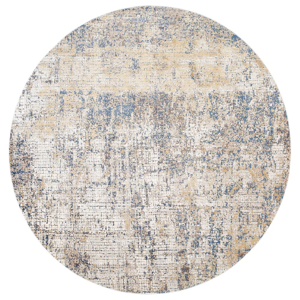 Surya Aisha 6"7" Round Light Blue, Medium Brown, Tan and Mustard Area Rug, , large