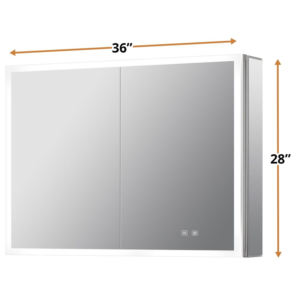 Lexora Home Mesa 36" x 28" LED Mirror Medicine Cabinet with Defogger in Aluminium, , large