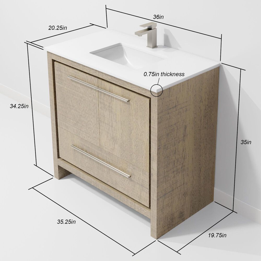 Lexora Home Lafarre 36" Single Bathroom Vanity in Rustic Acacia with 2 cm White Quartz Top and Rectangular Sink, , large