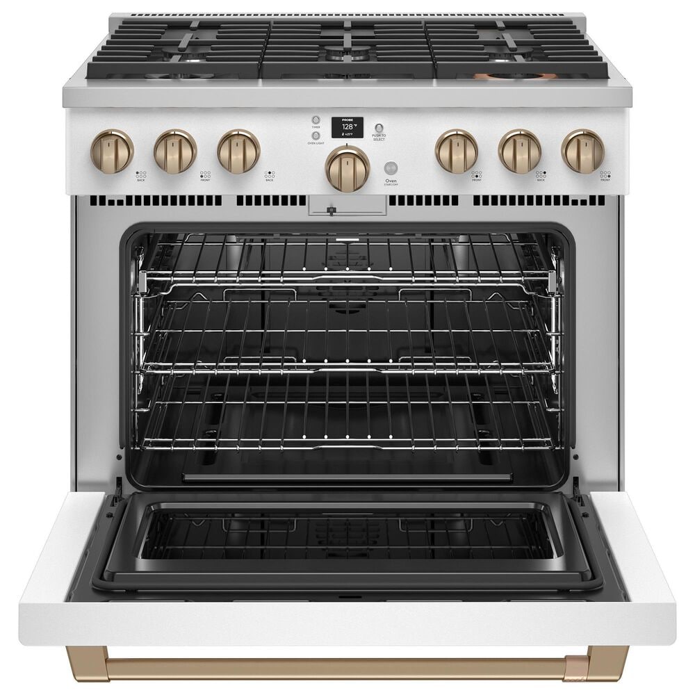 Cafe 6.2 Cu. Ft. Freestanding Natural Gas Range in Matte White and Brushed Bronze, , large