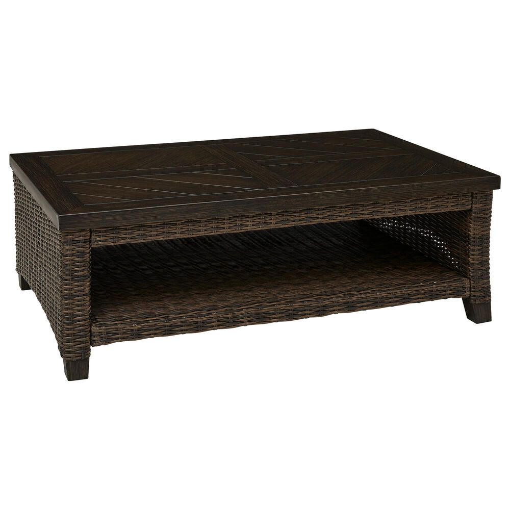 Ashley Monterey Point Rectangular Outdoor Cocktail Table in Dark Brown, , large