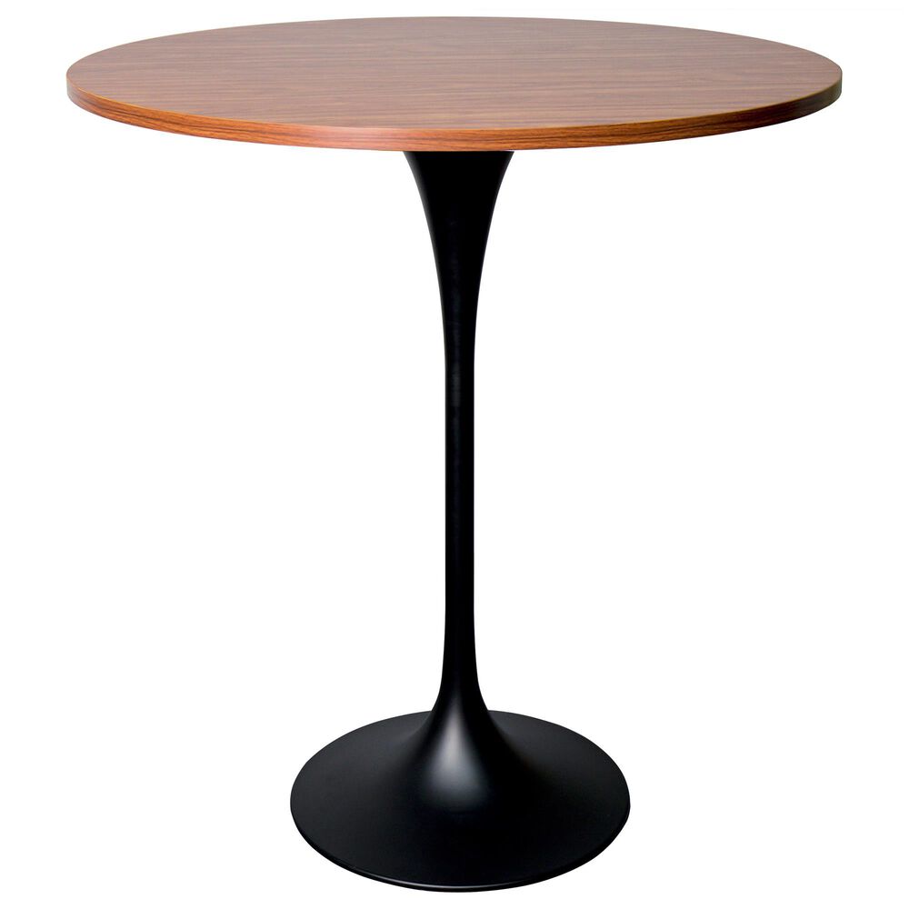 Leisuremod LeisureMod Verve Collection Modern Bar Height Table Black Base with 36 Round Cognac Brown MDF Top, , large