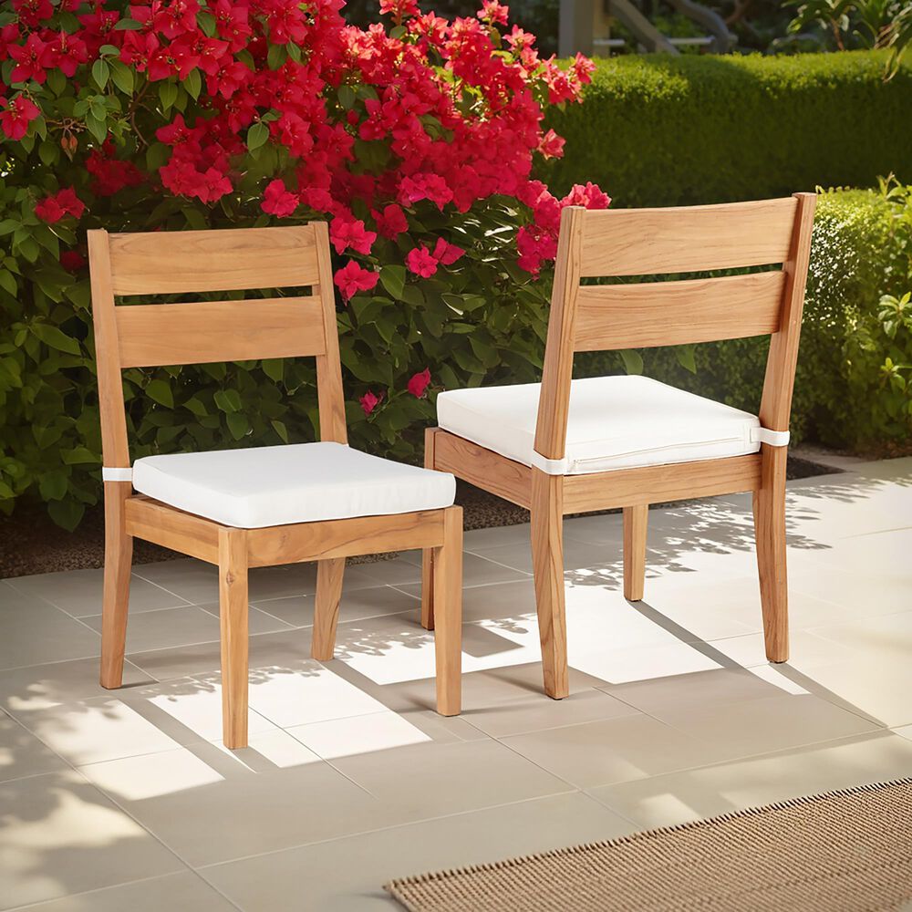 Linon Home Decor Carenen Patio Side Chair with Antique White Cushion in Natural (Set of 2), , large