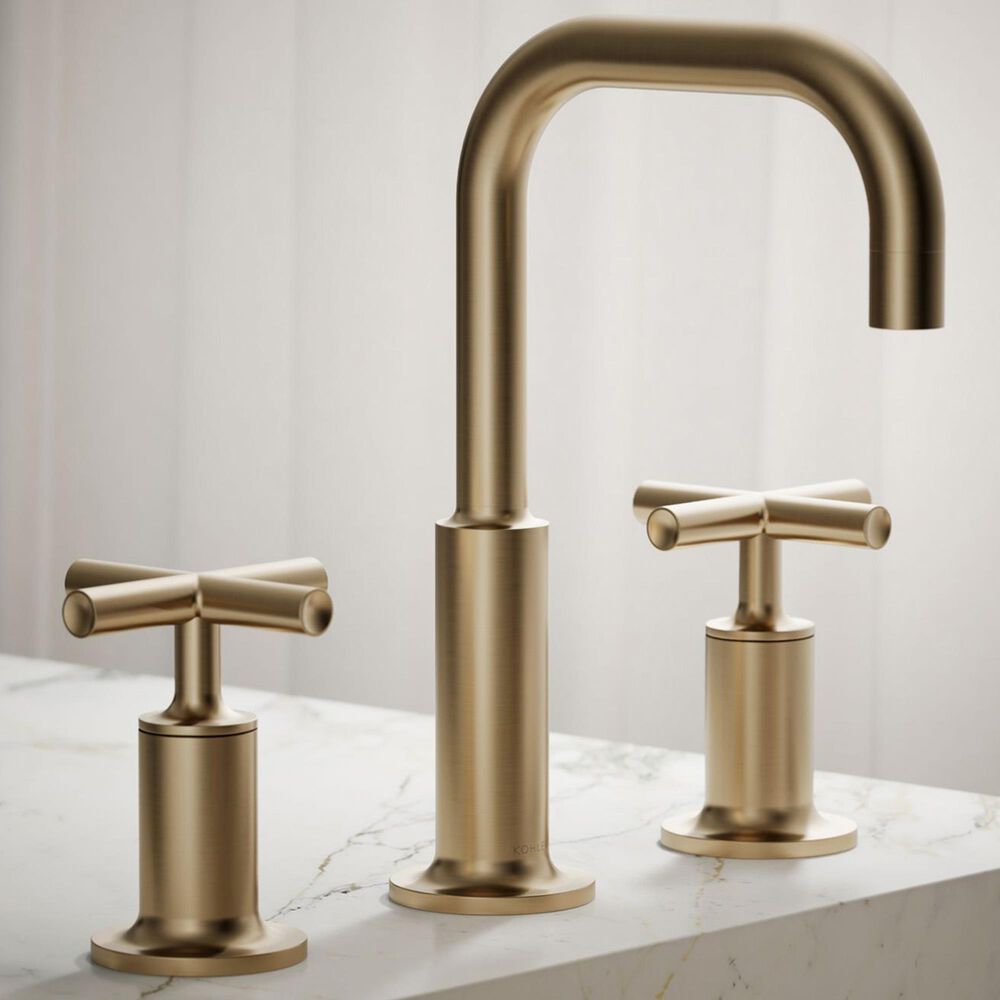 Kohler Purist Widespread Bathroom Sink Faucet with Cross Handles and High Gooseneck Spout in Vibrant Brushed Bronze, , large
