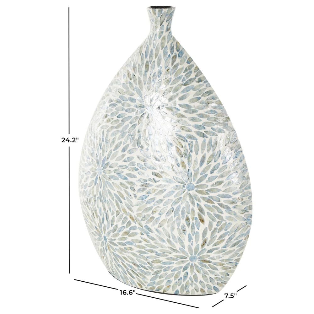 Maple and Jade Large Mosaic Floral Decorative Vase in Blue and Cream, , large