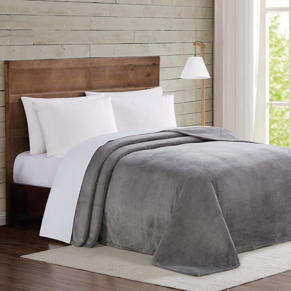 Pem America Truly Soft Velvet Plush Twin XL Blanket in Grey, , large