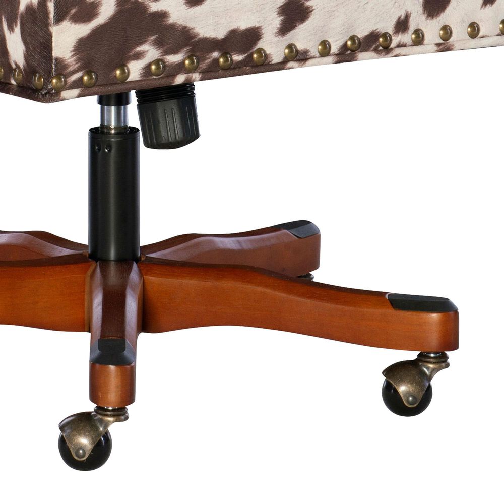 Linon Home Decor Draper Office Chair with Brown and White Cow Cushion in Walnut, , large