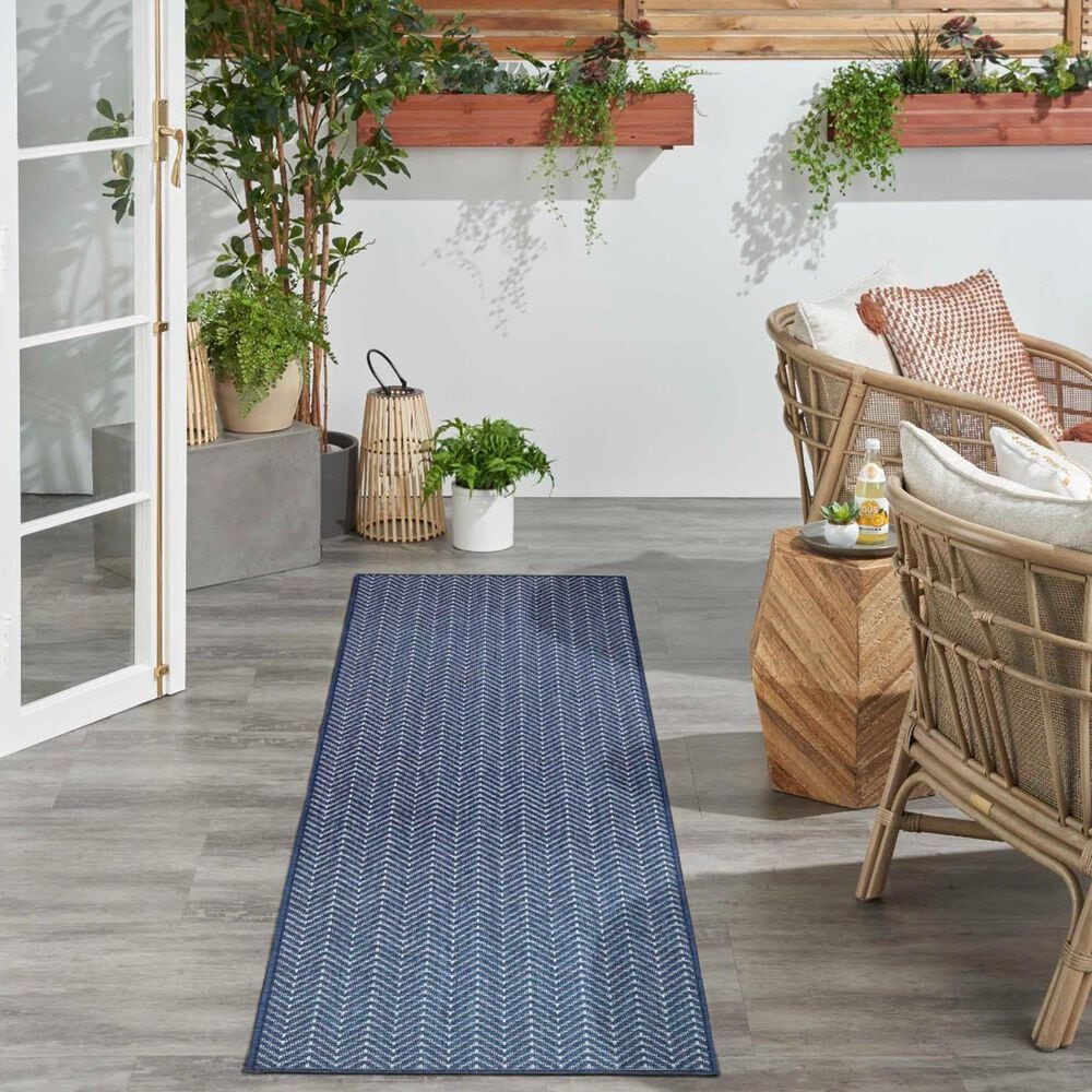 Nourison Horizon HOZ02 Navy 2&#39;2&quot; x 8&#39; Indoor/Outdoor Runner, , large