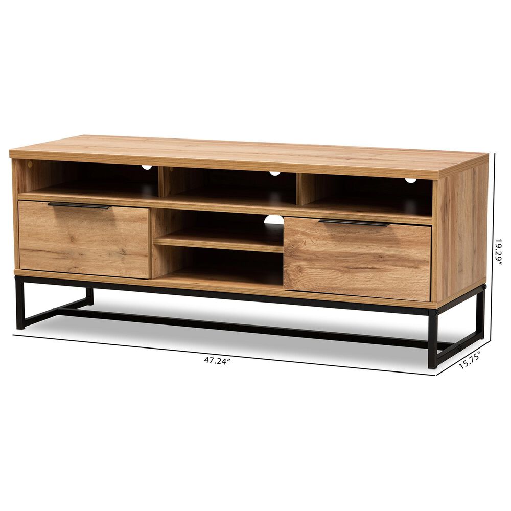 Baxton Studio Reid 2-Drawer TV Stand in Oak/Black, , large