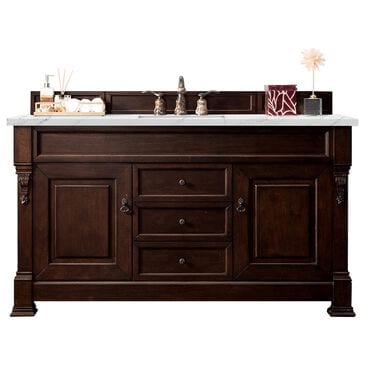 James Martin Vanities Brookfield 60" Single Bathroom Vanity in Burnished Mahogany with 3 cm Ethereal Noctis Quartz Top and Rectangle Sink, , large