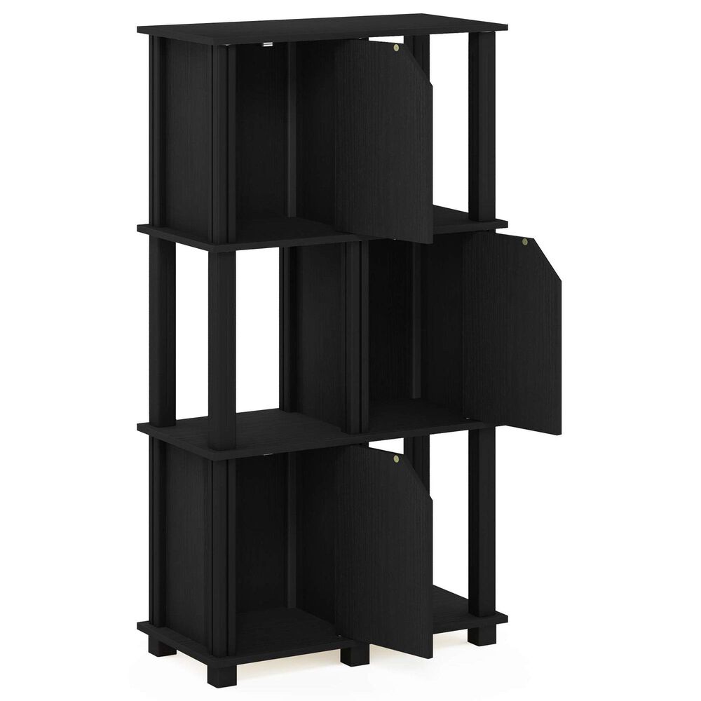 HOMLUX 4-Tier Storage Bookcase with Three Doors in Black Oak and Black, , large
