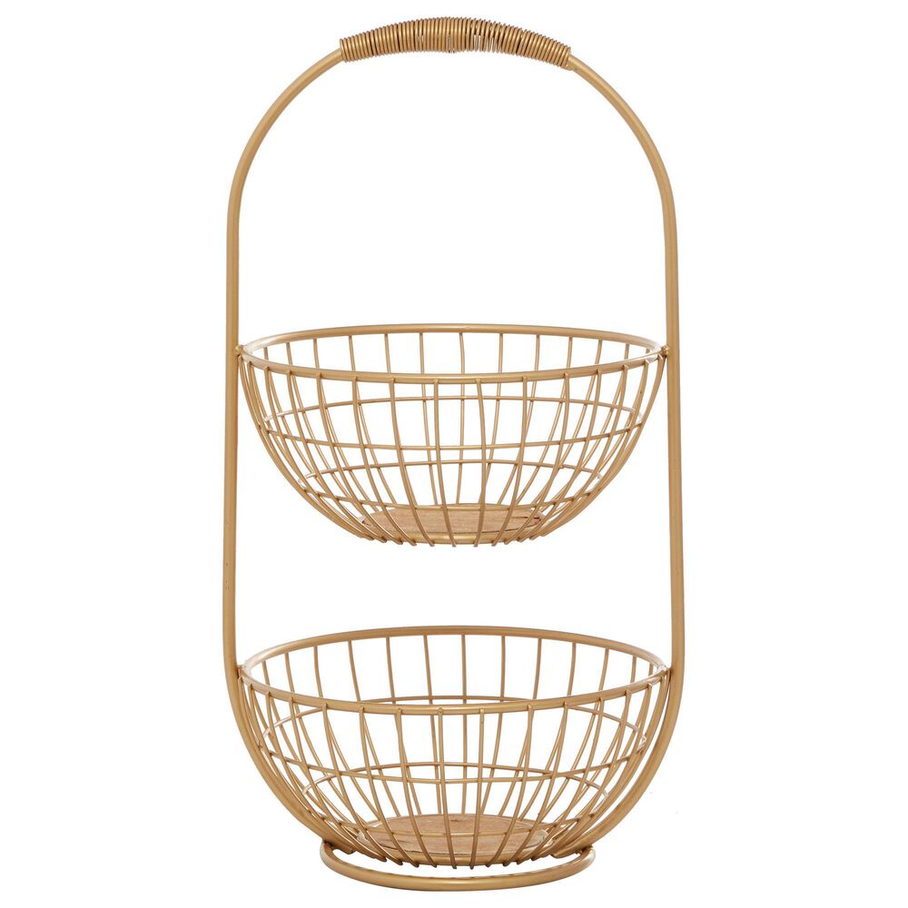 Maple and Jade 20&quot; Traditional Metal Storage Basket in Gold, , large