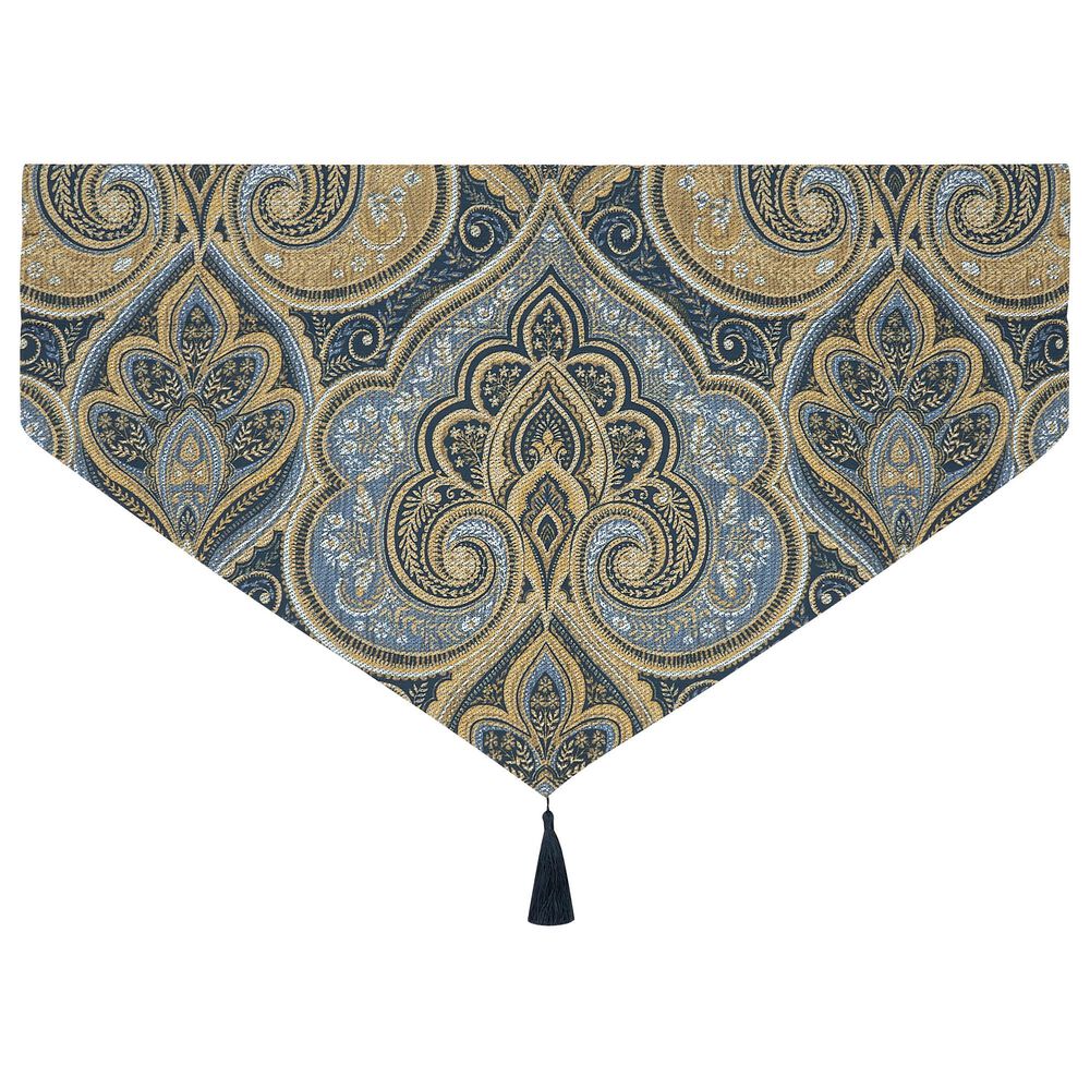 J. Queen New York Messina 40&quot; x 21&quot; Window Ascot Valance in Navy Blue and Gold, , large