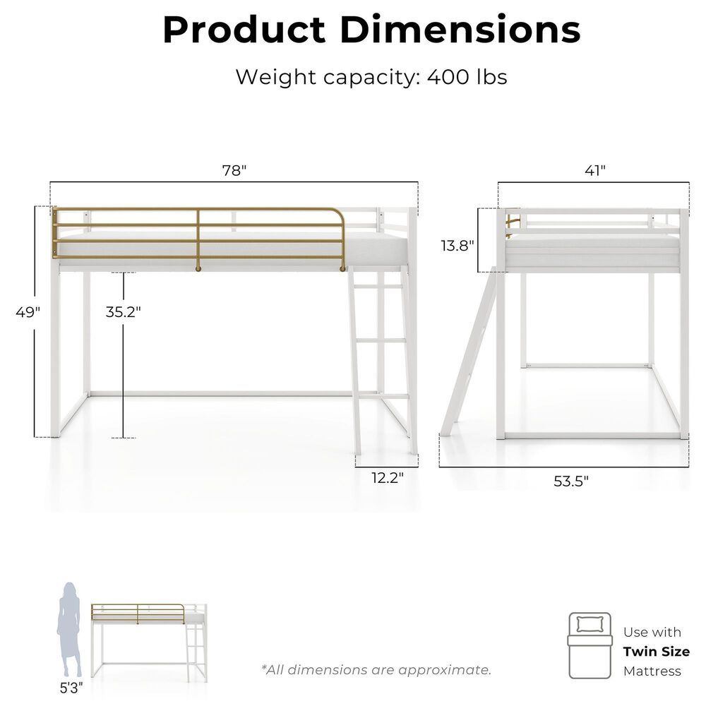 Furniture of America Haven Twin Loft Bed in White and Gold, , large