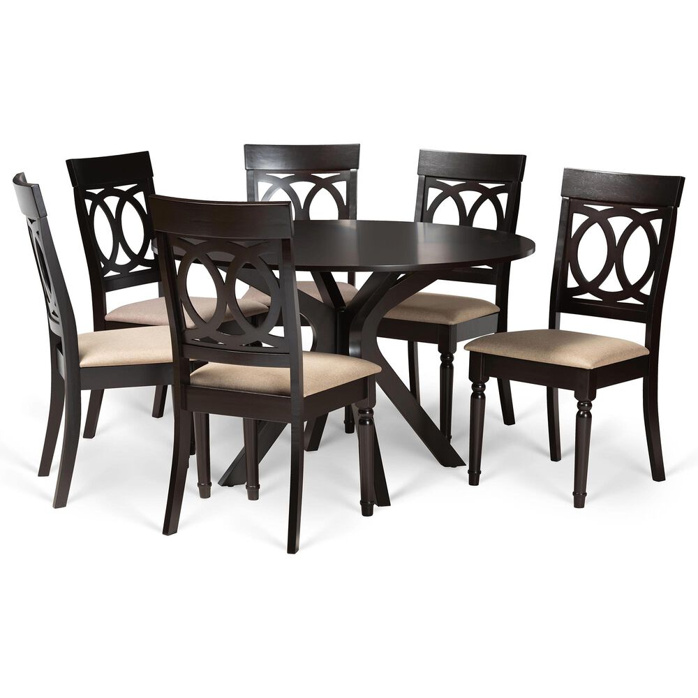 Baxton Studio Jessie 7-Piece Dining Set in Sand/Dark Brown, , large