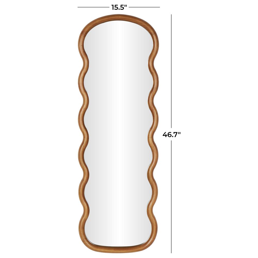 Maple and Jade 47&quot; Wood Abstract Wavy Wall Mirror in Brown, , large
