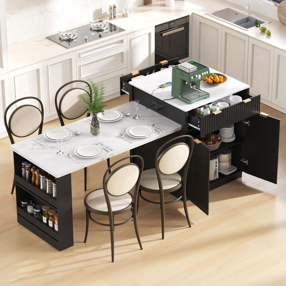 HOMLUX 83" Fluted Kitchen Island in Black, , large
