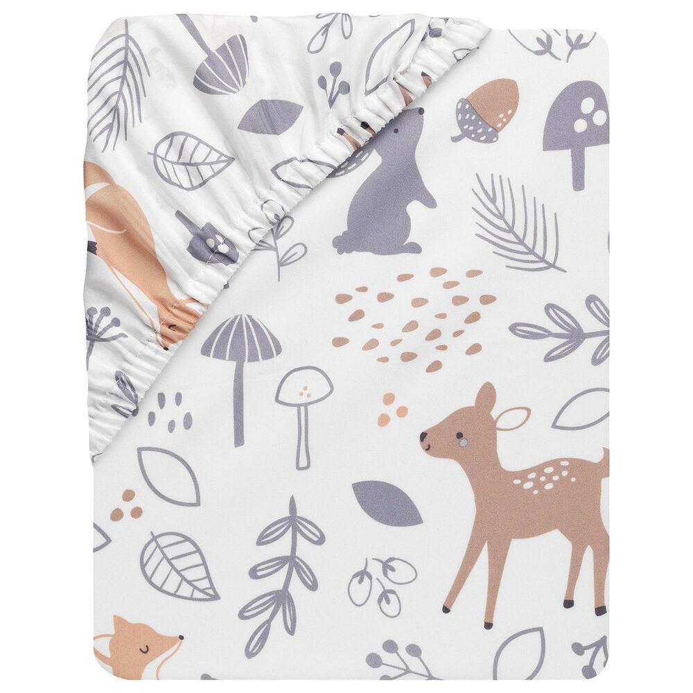 Lambs and Ivy Deer Park Woodland Baby Fitted Crib Sheet in Brown, White and Grey Shop NFM