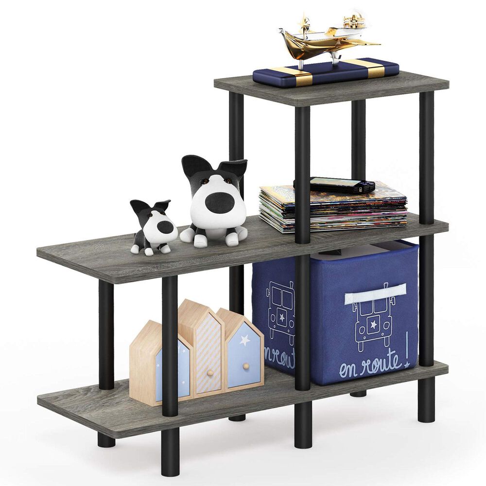 HOMLUX Turn-N-Tube 3-Tier Cube Ladder Display Rack in French Oak and Black, , large