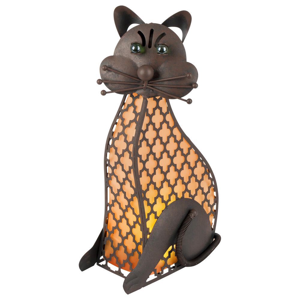 The Gerson Company 15.5" Solar Lighted Garden Cat in Rustic Brown, , large