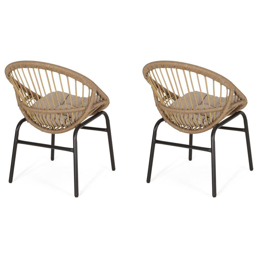 Hearth and Haven Edgar Outdoor Dining Chair with Beige Cushions in Brown &#40;Set of 2&#41;, , large