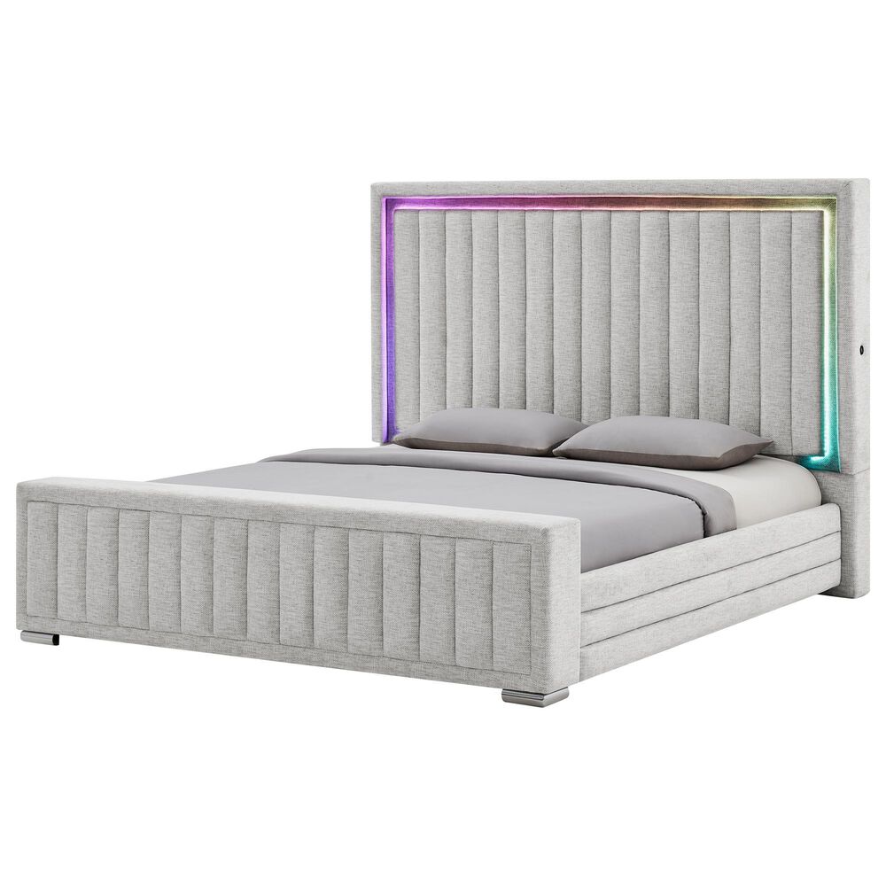 Modern Market Elias King Upholstered Bed with Speakers and LED Lighting, , large