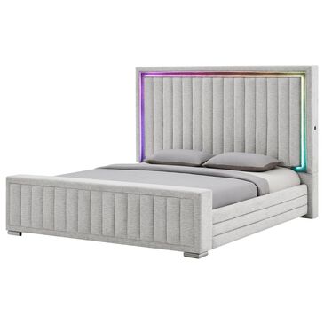 Modern Market Elias King Upholstered Bed with Speakers and LED Lighting, , large