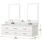 Lexora Home Castor 72" Double Bathroom Vanity in Blue with 2 cm White Carrara Marble Top, Rectangular Sinks and 34" Mirrors, , large