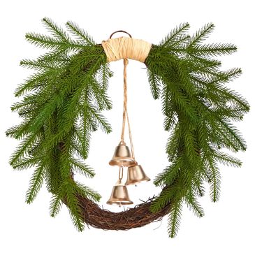 Nearly Natural Inc 24in. Holiday Christmas Pine and Hanging Bells Wreath, , large