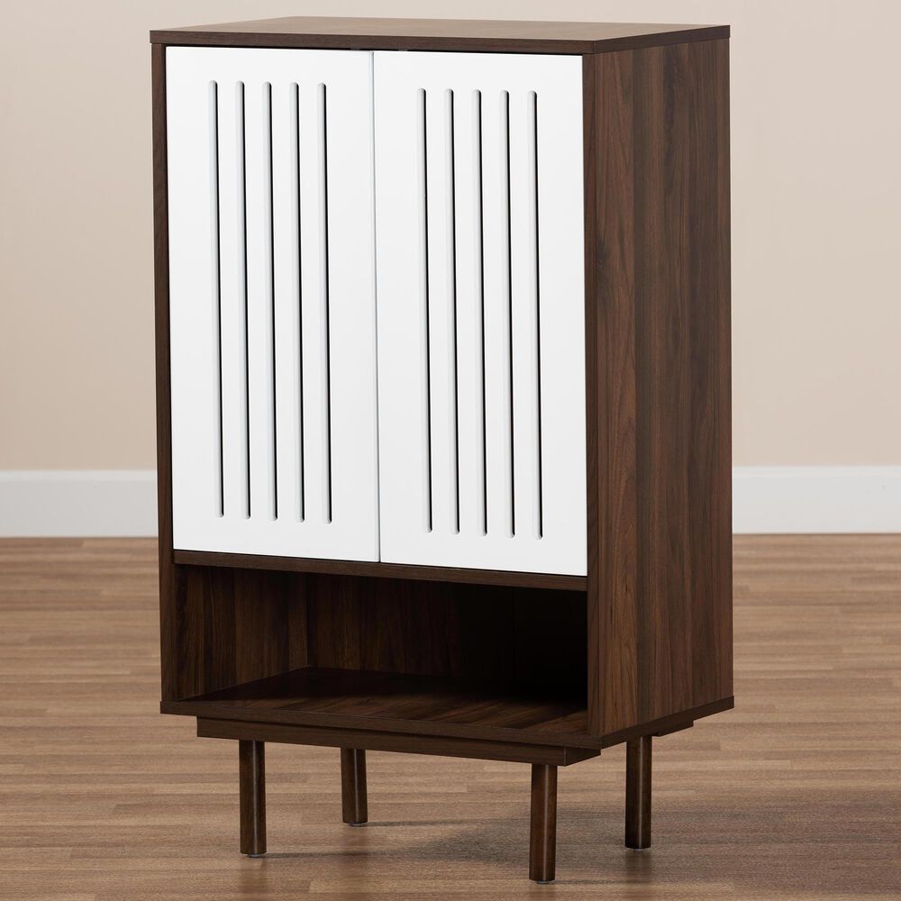 Baxton Studio Mieke 2-Door Shoe Cabinet in Walnut/White, , large