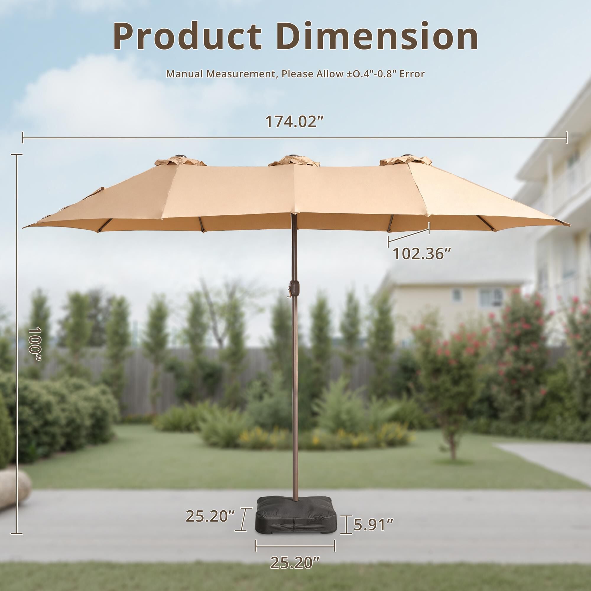 HOMLUX 15' Outdoor Market Umbrella with Sandbags Base in Khaki