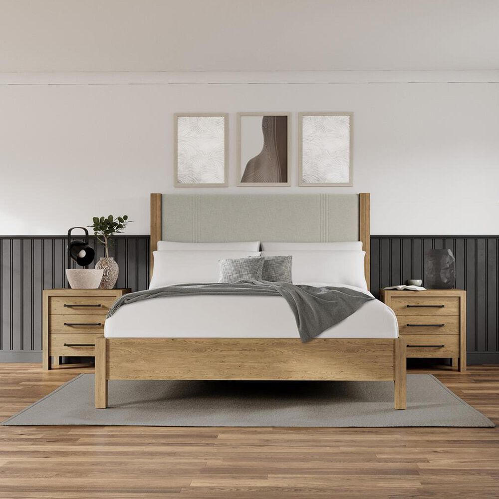 Shannon Hills Davie Queen Upholstered Panel Bed in Pale Oak, , large