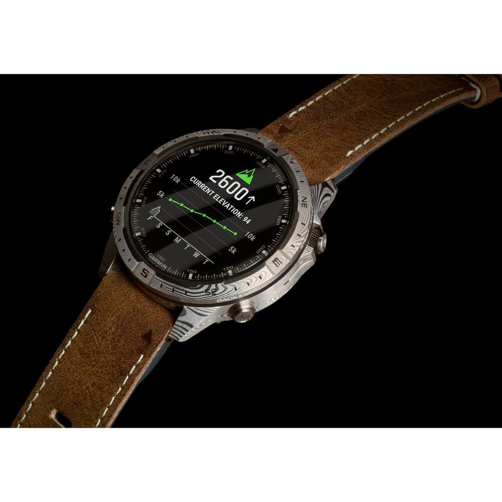 Garmin MARQ Adventurer Edition &#40;Gen 2&#41; Smartwatch 46 mm Damascus Steel Case with Brown Band, , large