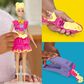 PlayDoh Barbie Ruffles and Bows Doll Set with Three Modeling Doughs in Yellow and Pink, , large