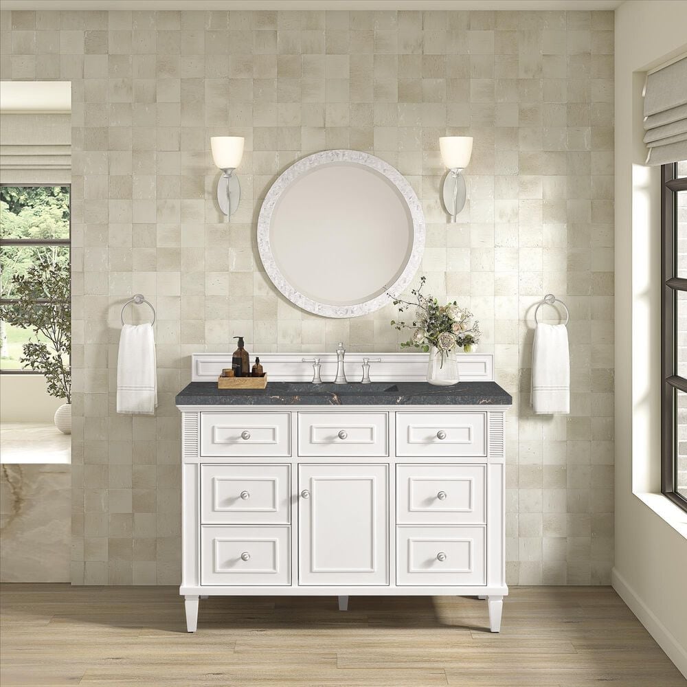 James Martin Vanities Lorelai 48&quot; Single Vanity in Bright White with 3 cm Parisien Bleu Quartz Top, , large