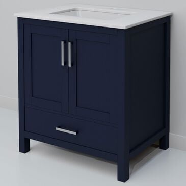 Lexora Home Jacques 30" Single Bathroom Vanity in Navy Blue with 2 cm White Quartz Top and Rectangular Sink, , large